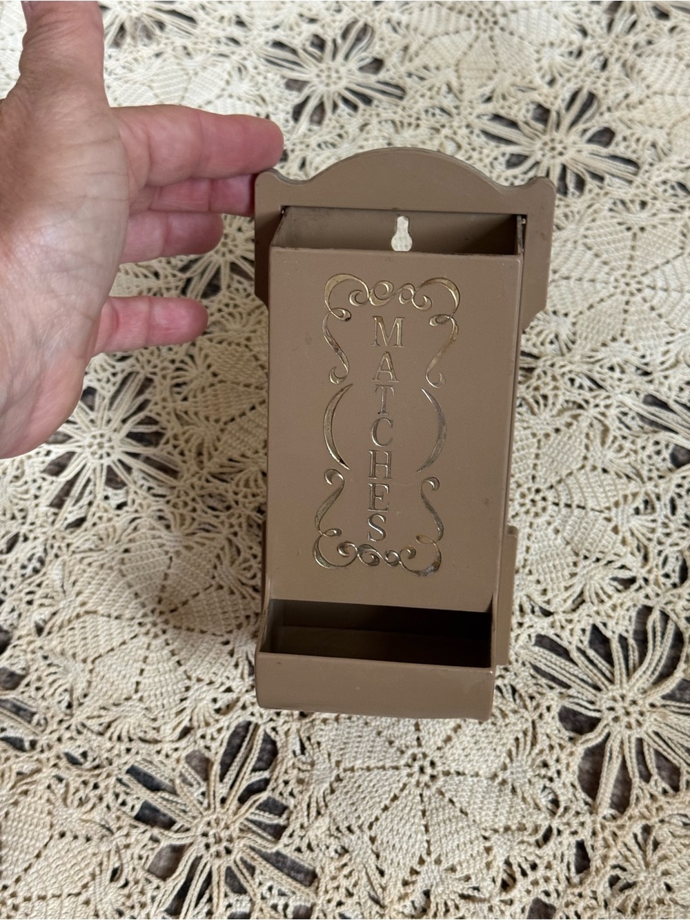 Vintage Wall-Mount Matches Holder in Brown